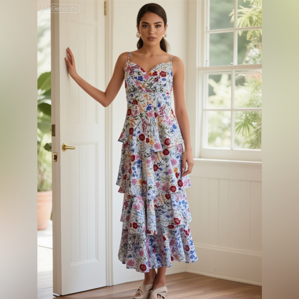 Skies Are Blue Floral Tiered Maxi Dress size XS - Picture 2 of 11